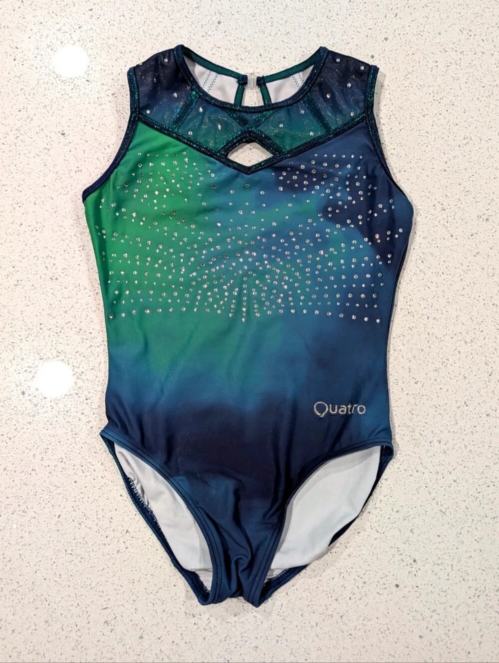 UK BRAND Quatro Quattro gymnastics dance Leotard CL Large Teal Ombre GREEN BLUE